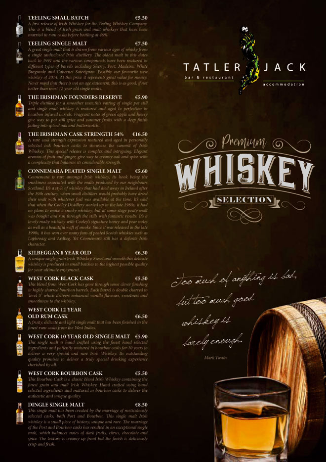 TATLER JACK WHISKEY MENU